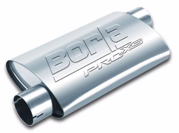 Picture of Universal Pro-XS Muffler Oval 2.5in Inlet/Outlet Offset/Offset Notched Muffler